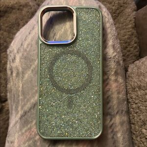 Glittery minty blue iPhone 16 pro max Phone Case